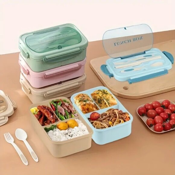 Leak-Proof Bento Box 40.58 Oz BPA Free Cutlery Set 3 Compartments Microwave Safe - Picture 8 of 8